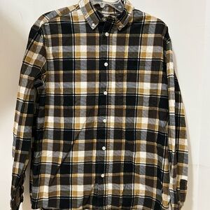 H&M Plaid Button-Down Shirt - Black, Brown, and Cream